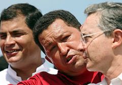 Pte. Correa next to his counterparts Chavez and Uribe before smiles soured