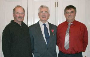 Robin Woods MBE (centre) with Mike Morrison and Mike Clarke (right) whose help was invaluable in his research.