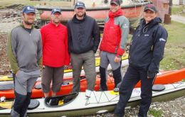 Chris Millington, Tim Carter and Richy Simpson at Pebble Island with Tom Parrick and Fiona Whitehead