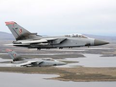 RAF Tornado flying over the bay