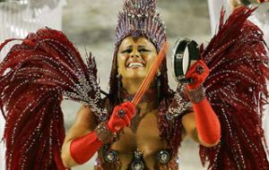 Model Viviane Araujo, queen of the drums' section of Salgueiro samba school