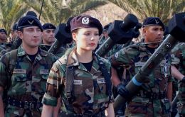 The impressive parade in downtown Santiago included 892 women from the Armed Services