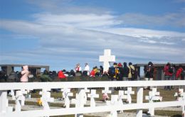 A view of the mass on Saturday at the Argentine cemetery