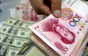 China has in effect re-pegged the Yuan to the dollar since mid-2008 to help its exporters.