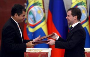 Rafael Correa signed the agreements at the Kremlin