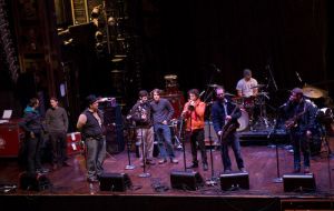Brooklyn Qawwali Party's soundcheck from the balcony at Webster Hall's Grand Ballroom