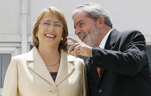 Ms Bachelet and her counterpart Lula da Silva