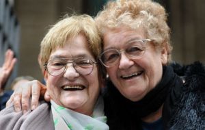 Norma and Ramona happily celebrate their civil union