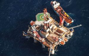 The oil exploration rig “Ocean Guardian” operating in Falklands waters 