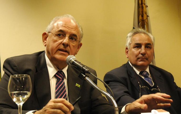 Brazilian defence minister Nelson Jobim and Uruguayan counterpart Luis Rosadilla