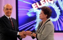 The two candidates shake hands following Friday night’s debate   <br />
 <br />
