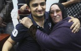 Wael Ghonim met the mother of dead businessman Khaled Said in Tahrir Square on 8 February (Photo AP)
