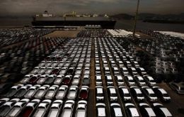 Hundreds of cars ready to be shipped to Brazil.
