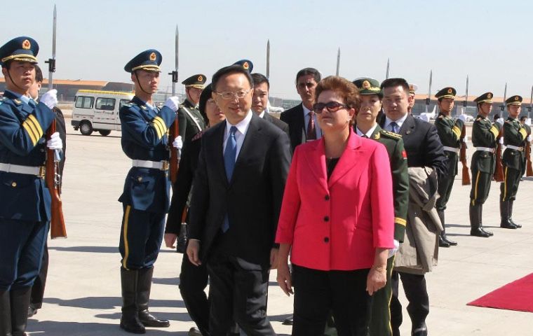President Rousseff arrived Monday in Beijing for a week long state visit 