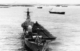 HMS Invincible fully equipped during the Falklands 1982 conflict