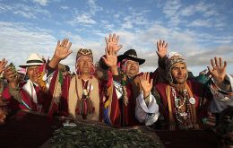 The Aymara people celebrating their ceremonies to the sun in the Bolivian highlands 