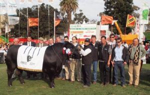 The breeders celebrating with the best Angus bull 