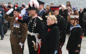 The main ceremonies took place at the Cross of Sacrifice and at Stanley’s Cathedral (Photo PN)