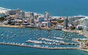 The port of Punta del Este full of recreational and fishing vessels plus several cruises