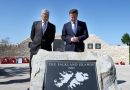 David Cameron is accompanied by NMA chief executive Charlie Bagot-Jewitt during a visit to the Falklands Memorial