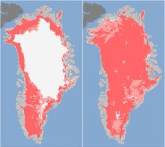 The thawed ice area jumped from 40% to 97% of the ice sheet in four days