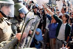 Anti Pinochet coup rioting in the streets of Santiago 39 years later