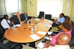 The Acting Managing Editor of TSN Mr. M. Ally (L) MLA Mike Summers (Second L) and the British Deputy HC Mr. J. Chandler at the company’s head office in Dar es Salaam (Photo: TSL)