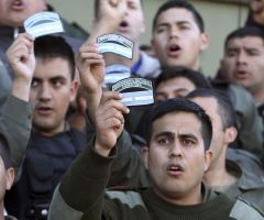 Protestors in front of their headquarter buildings waiting for Tuesday