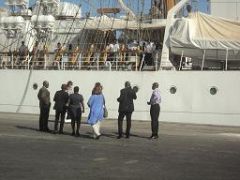 Ghana Ports and Harbours Authority (GPHA) officials trying to speak with ARA Libertad Captain (Photo “The Chronicle” )