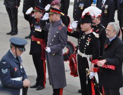 From left. Brigadier Bill Aldridge (Commander BFFI), HRH The Duke of Kent, representing HM the Queen, HE the Governor Mr. Nigel Haywood CVO., The Hon. Barry Elsby Member of the Legislative Assembly