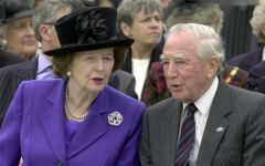 Sir Rex Hunt next to a good friend 