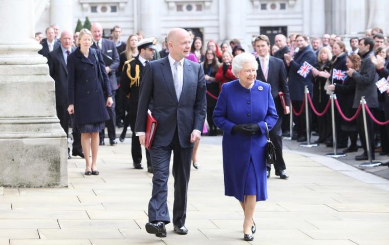 William Hague and HM Queen Elizabeth arrive at the Foreign Office