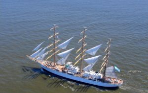 The tall ship with all its sails displayed and a huge Argentine flag left Ghana on Wednesday