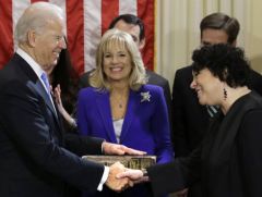 Vice-president Biden congratulated by Justice Sonia Sotomayor after the ceremony