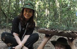 The Argentine president dressed in guerrila gear at the Cu Chi tunnels  