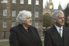 Jan Cheek and Dick Sawle interviewed by the BBC outside Westminster