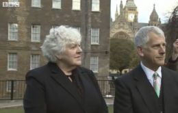 Jan Cheek and Dick Sawle interviewed by the BBC outside Westminster 