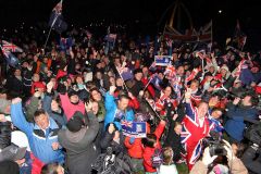 Falkland Islanders celebrating the outcome of the referendum (Photo by T. Chater)
