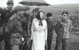 Former PM Margaret Thatcher during a visit to the Falklands 