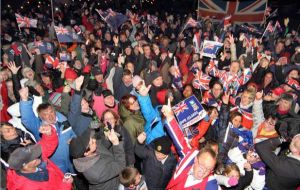 Falklanders celebrating the March 10/11 referendum 