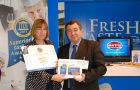 Beauchene Fishing Company owner Cheryl Roberts, as Director of South Atlantic Squid Ltd and Igueldo Fisheries (F.I.) Ltd, accepts the Superior Taste Award for Falkland Islands Patagonian Squid awarded