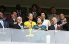 FIFA’s Blatter and an ill-humored President Rousseff trying to address the crowd