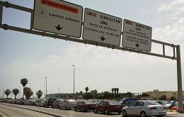 Long queues at the border crossing imposed by Spain’s Guardia Civil