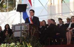 Cartes during his first speech as a new President surrounded by his cabinet and special guests    