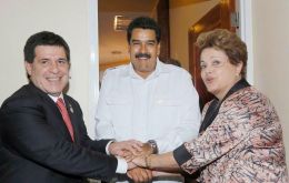Cartes,Maduro and Dilma during the recent Unasur summit in Paramaribo 