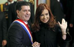 The Argentine and Paraguayan (L) presidents during inauguration on 15 August      