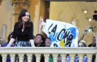 From the balcony of one of the patios Cristina Fernandez addressed the mostly young militants