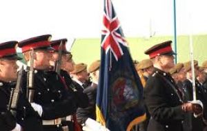 Falklands' Defense Force marching in Stanley 