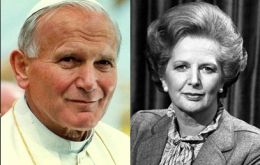 John Paul II, first reigning Pope to visit the UK meets PM Margaret Thatcher when the war was on