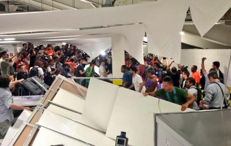 Hooligans broke into the press center of the Maracaná stadium minutes before the Chile/Spain match  (Pic BBC)